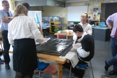 Pupils making body sections